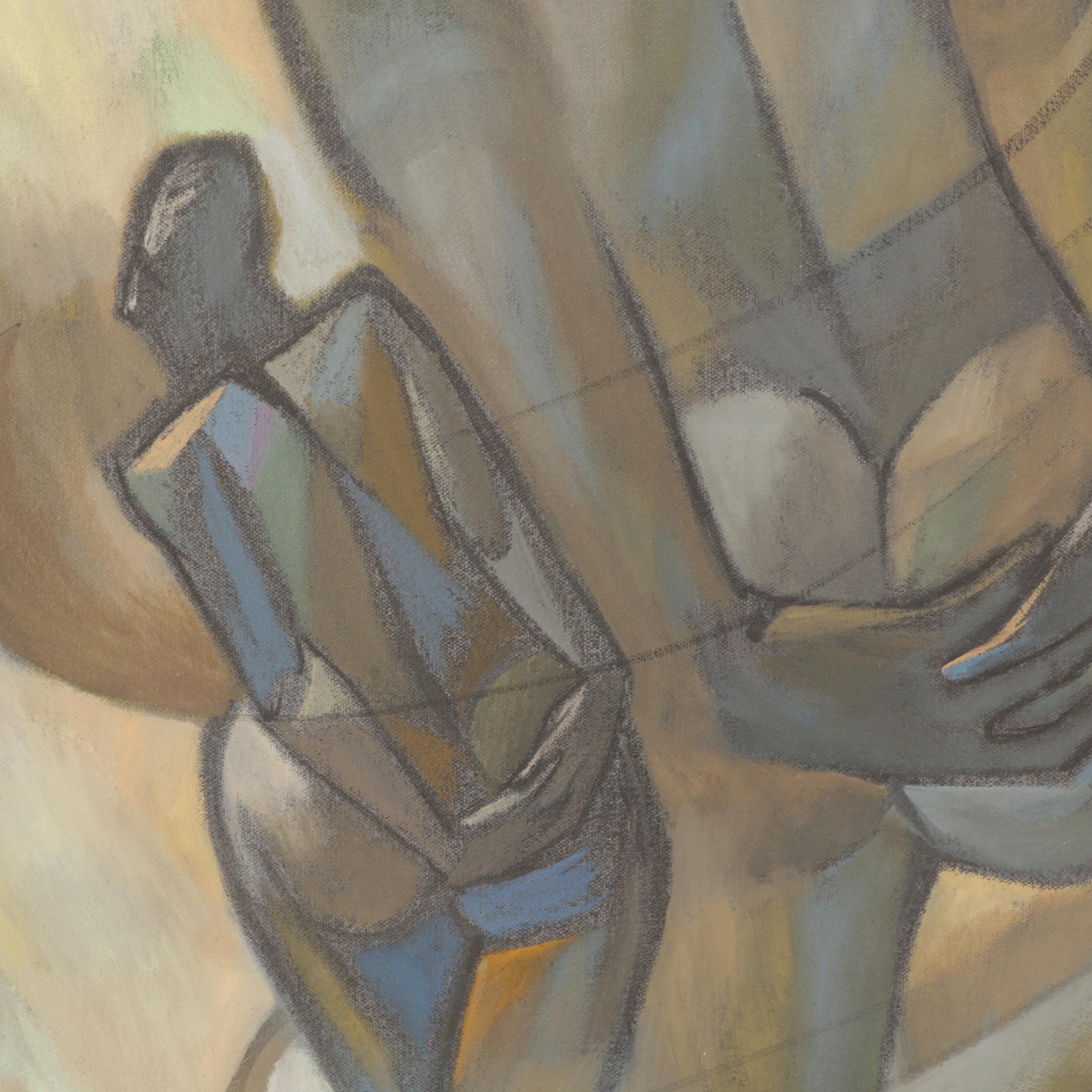 David Walker 1985 Oil Painting on Canvas of Stretching Figures