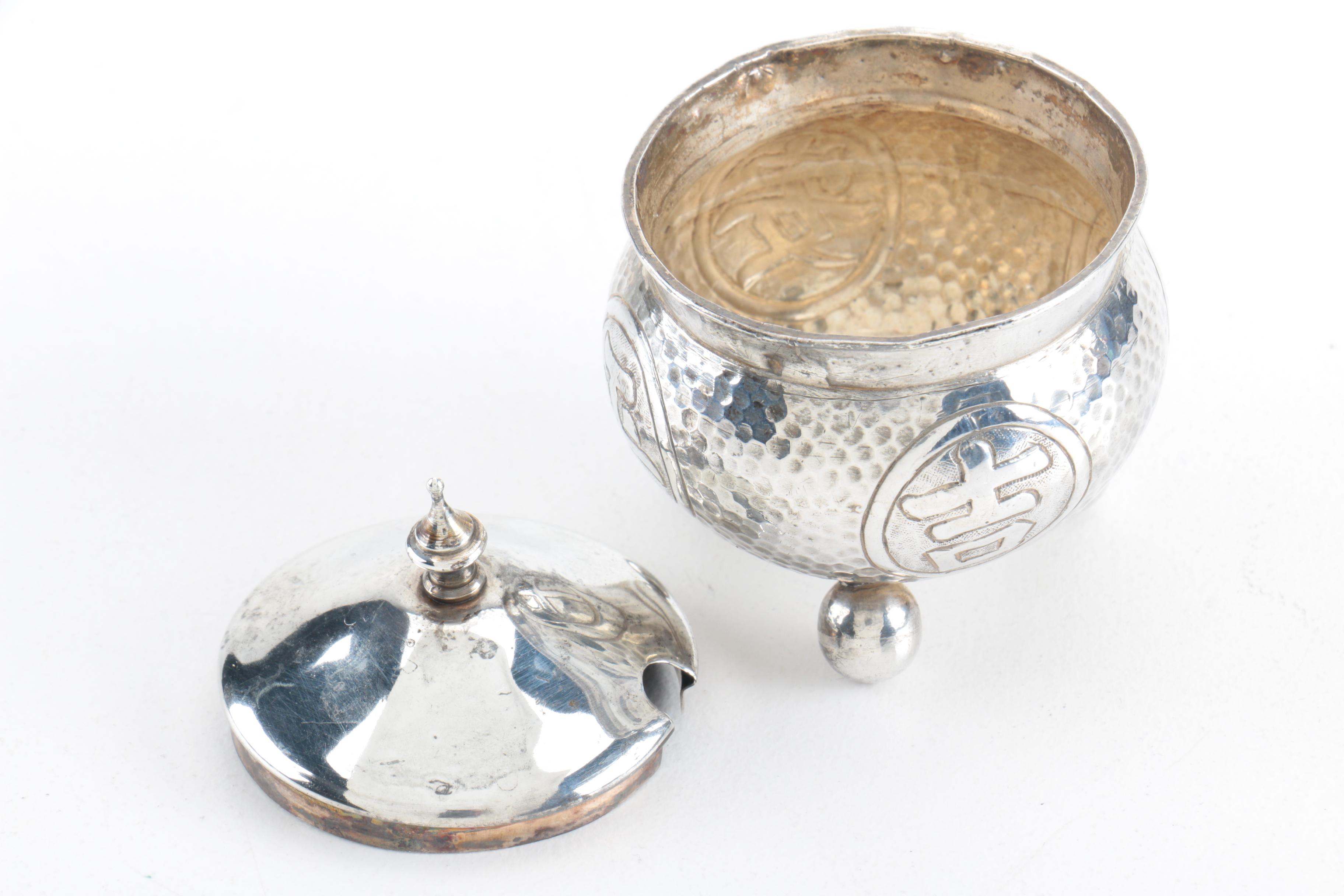 Asian Sterling Silver Covered Salt Cellar