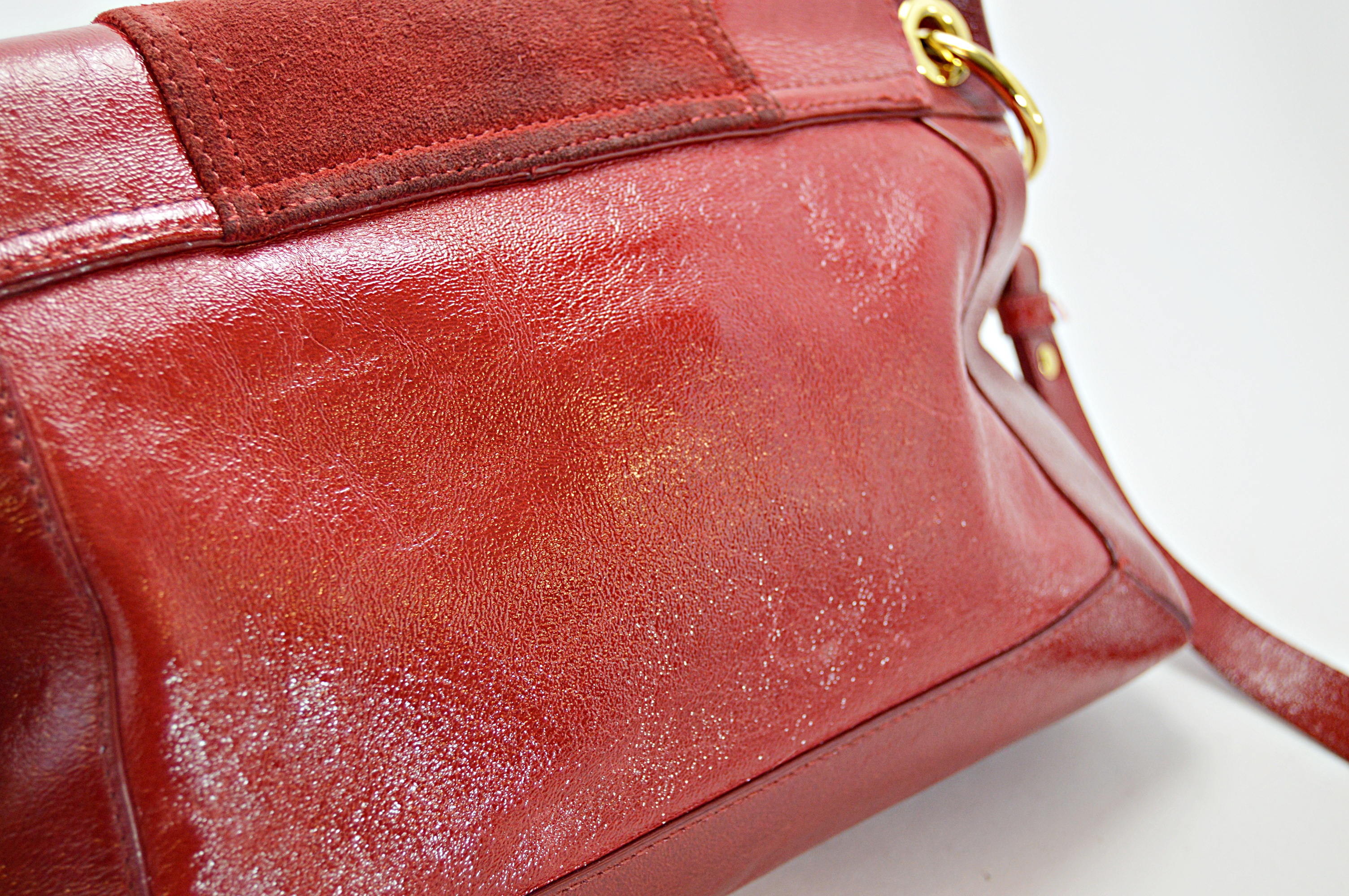 Milly Red Patent Leather and Suede Handbag