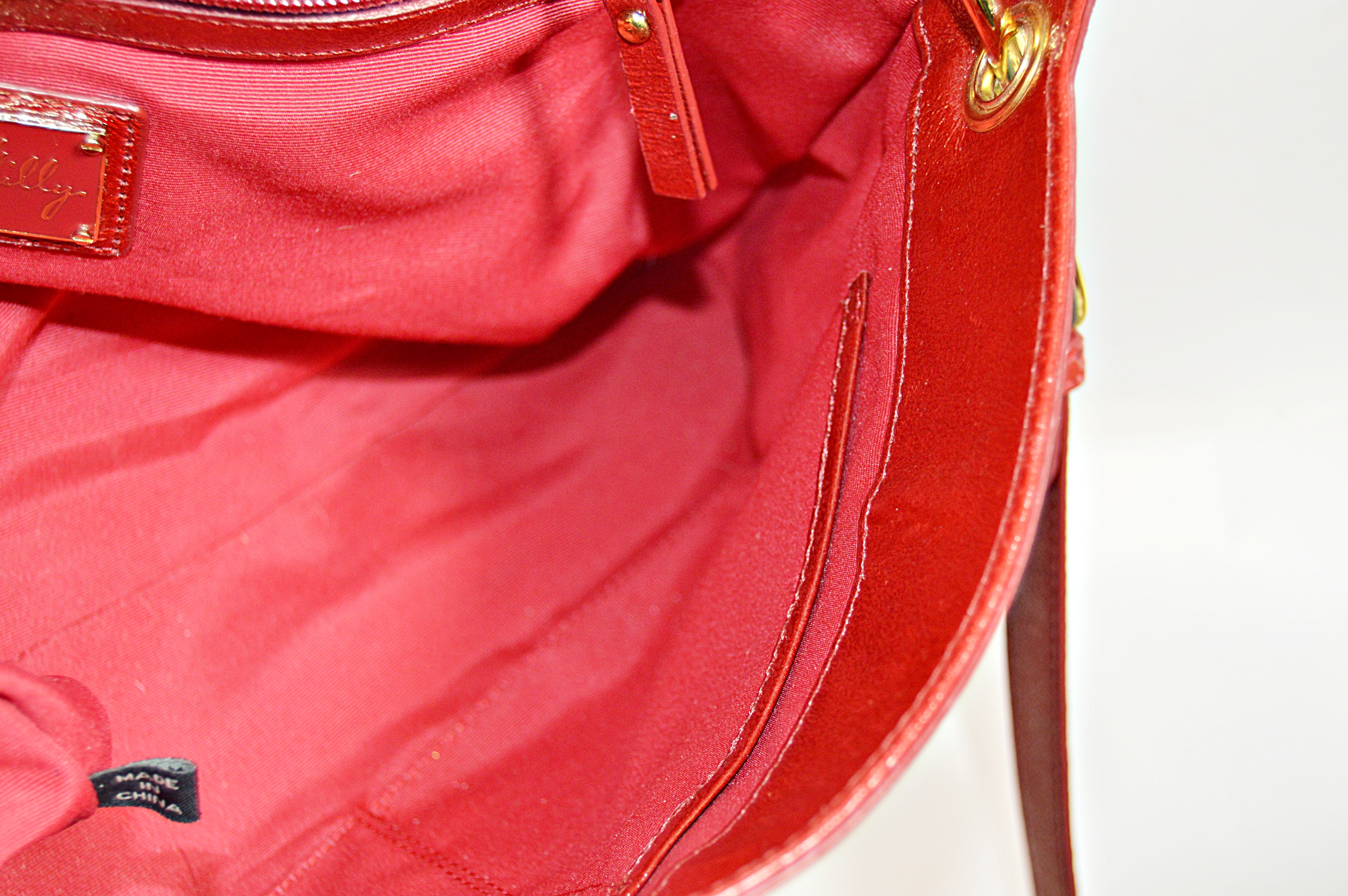 Milly Red Patent Leather and Suede Handbag