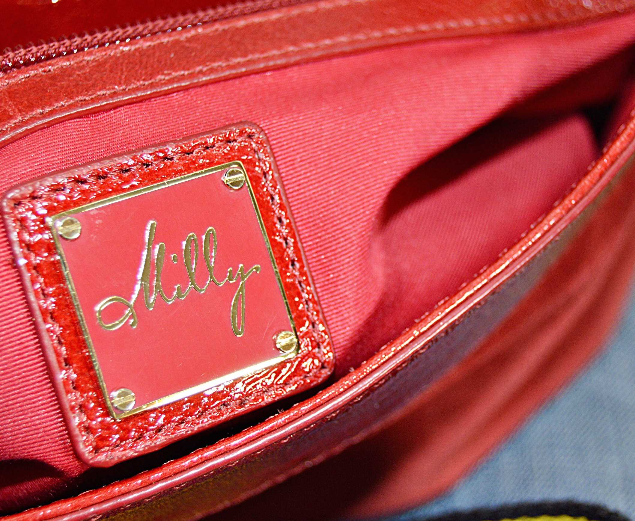 Milly Red Patent Leather and Suede Handbag