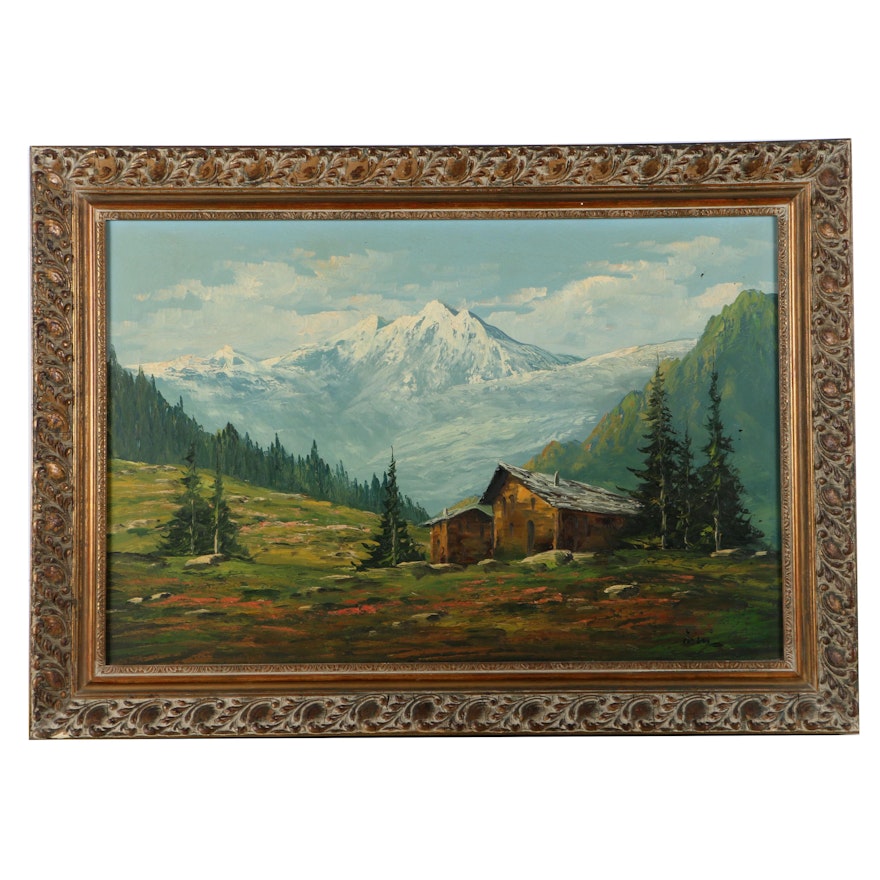 Oil Painting on Canvas of a Mountain Landscape