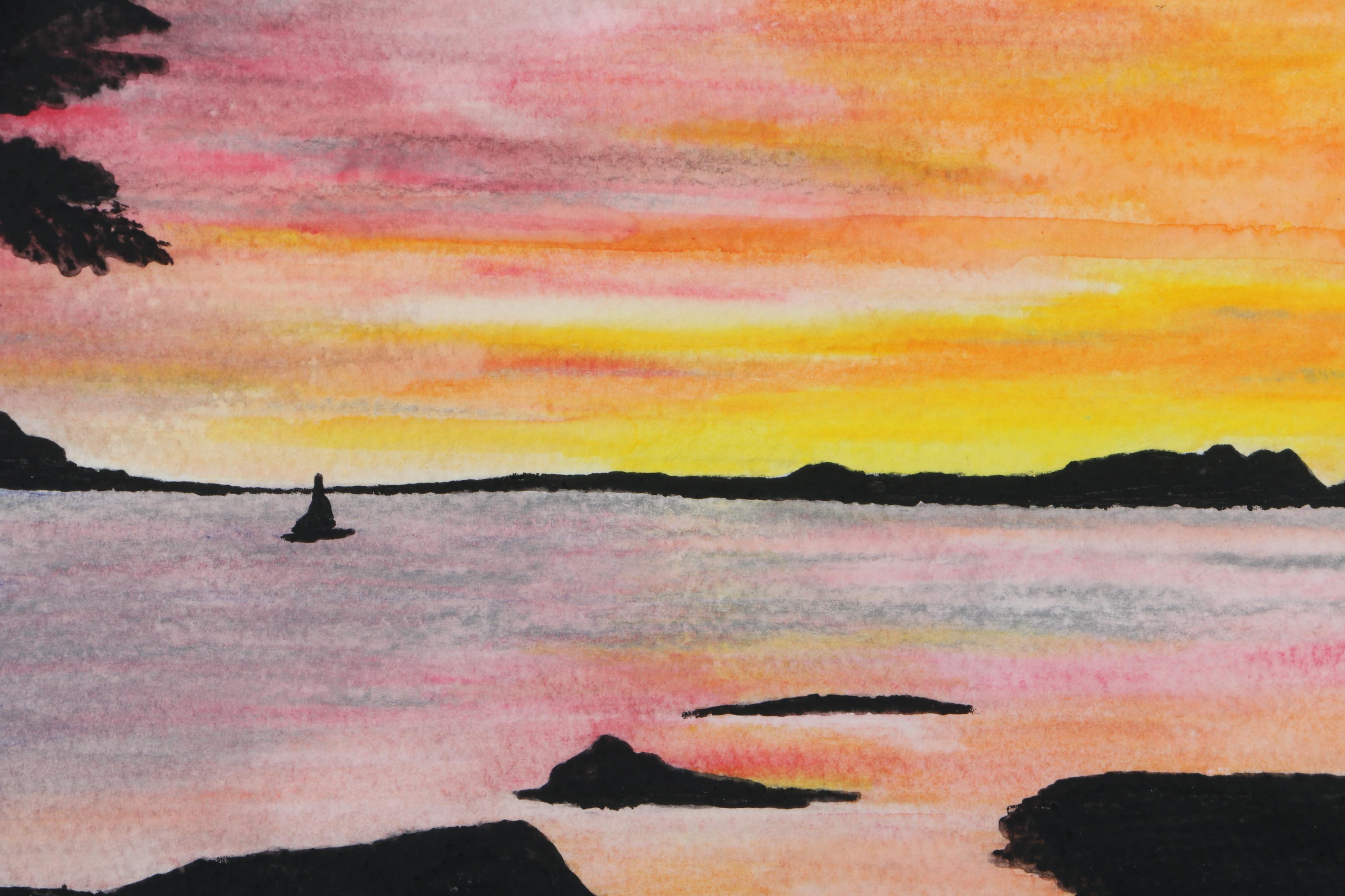 Clare 1996 Watercolor Painting on Paper of Tropical Sunset