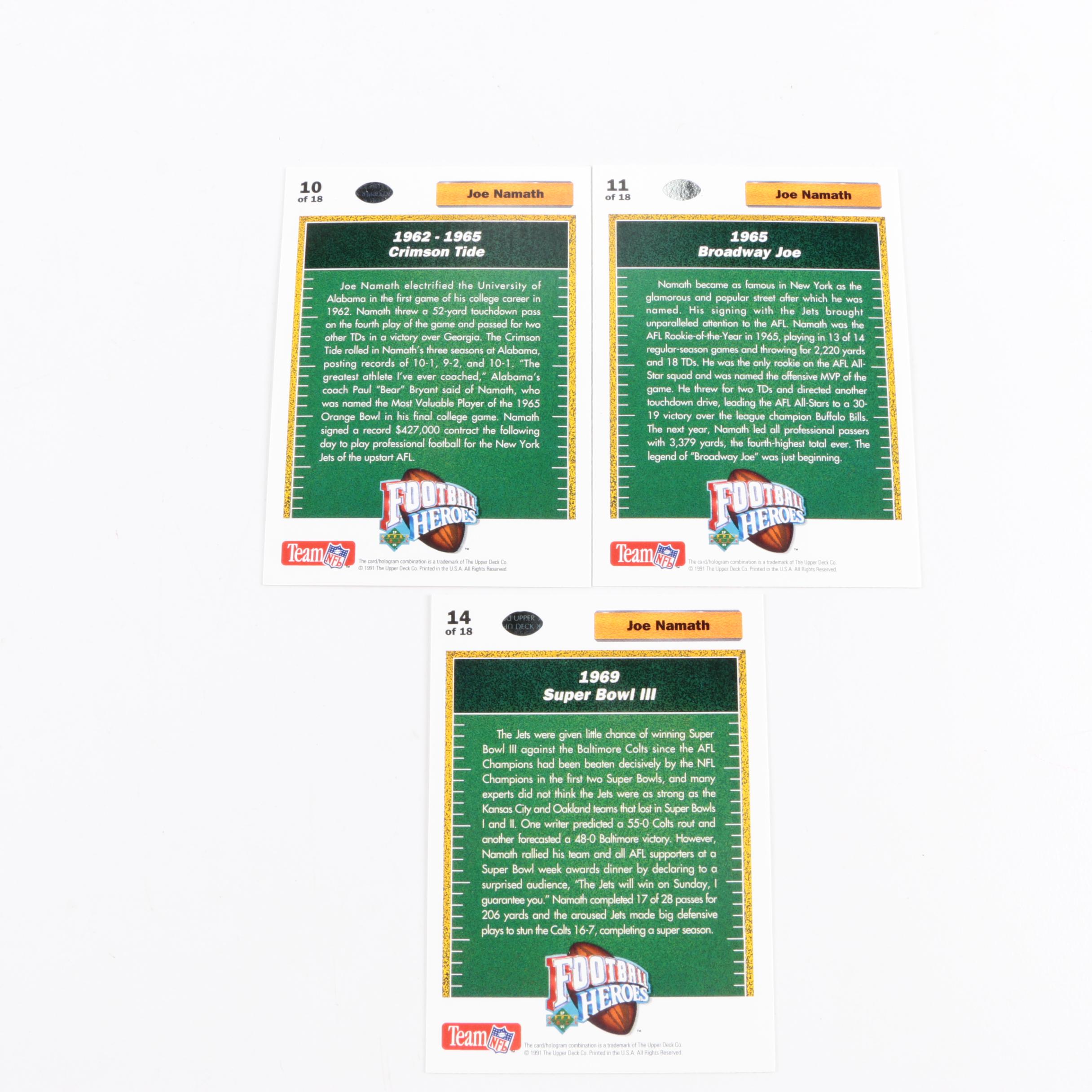 Collection of Nine Joe Namath "Football Heroes" Cards