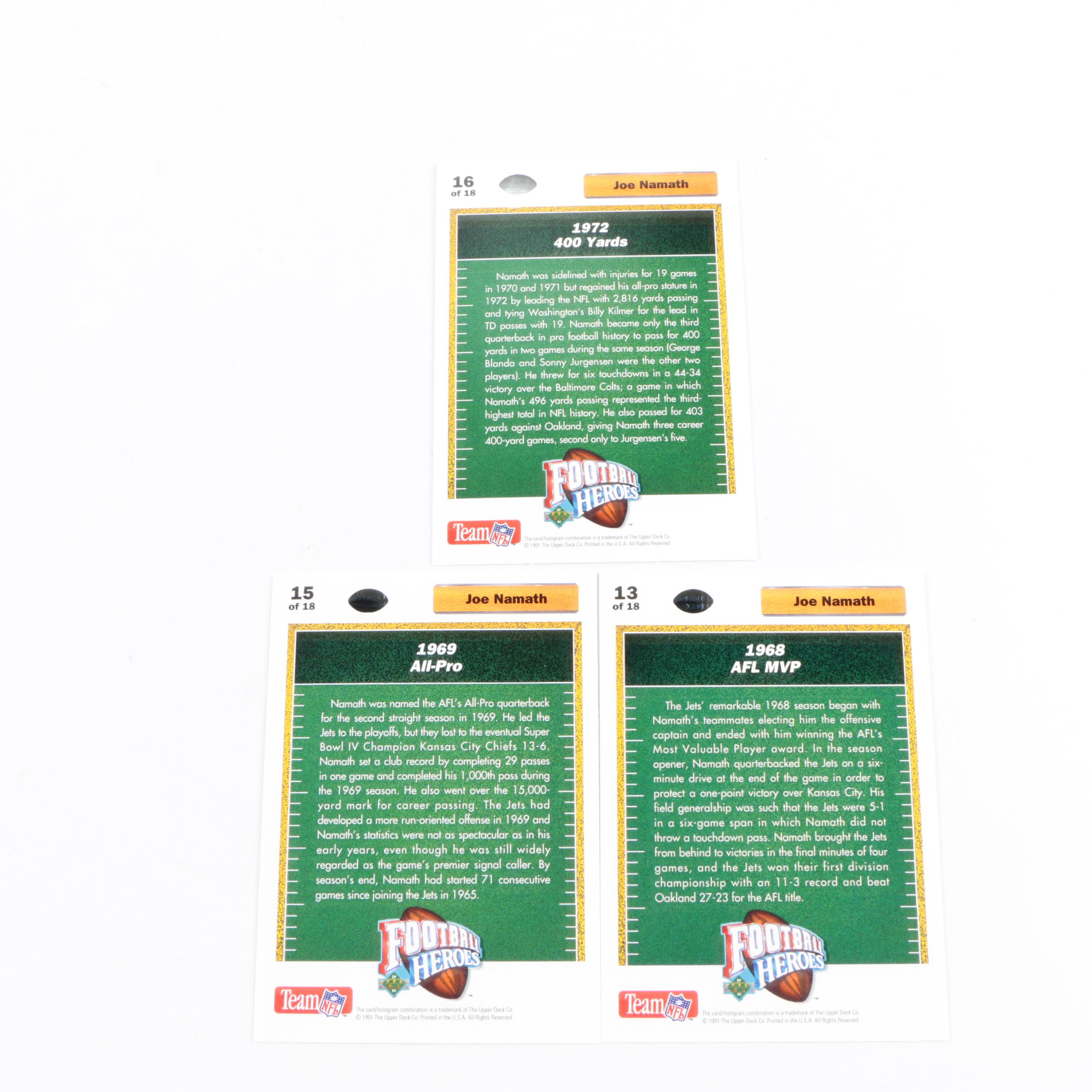 Collection of Nine Joe Namath "Football Heroes" Cards