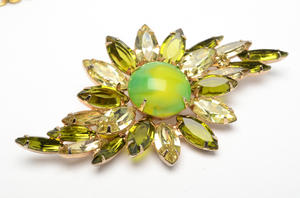 Collection of Vintage Green Costume Jewelry Including Coro