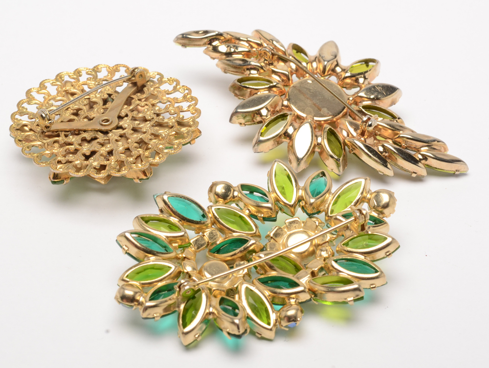 Collection of Vintage Green Costume Jewelry Including Coro