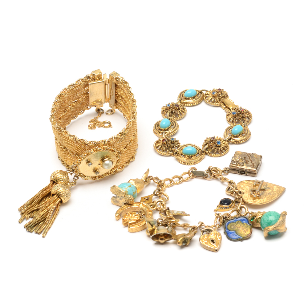 Collection of Gold Tone Fashion Bracelets