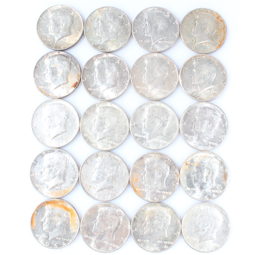 Twenty 1964 Kennedy Half Dollars