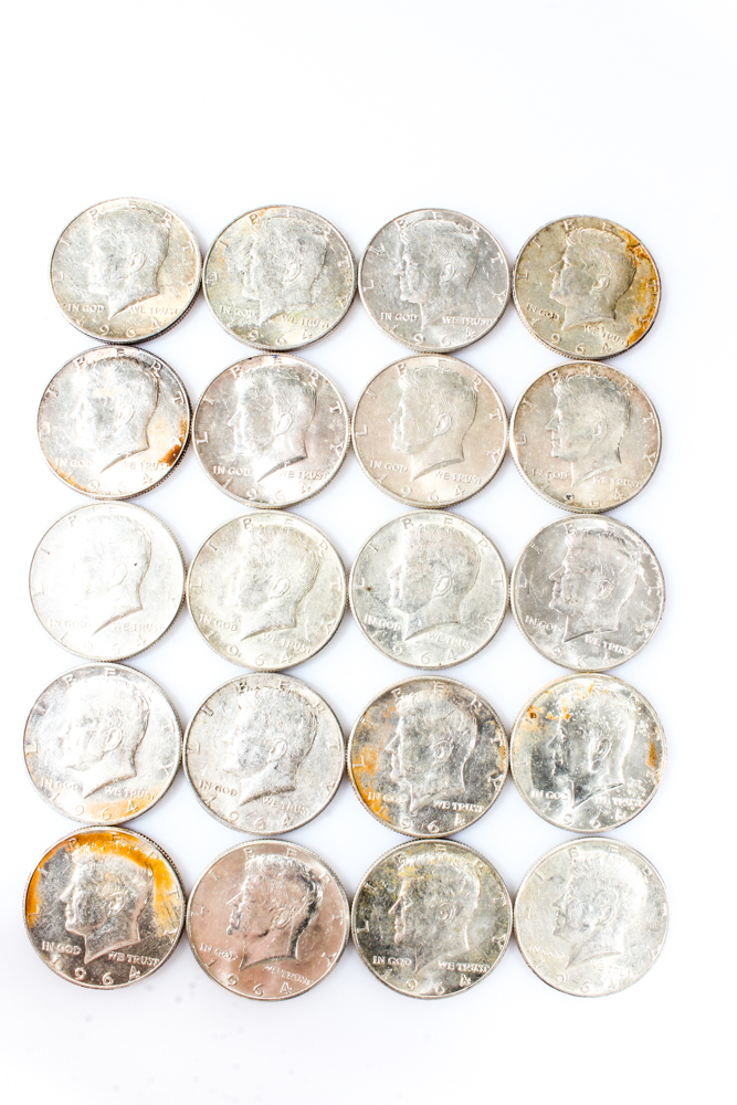 Twenty 1964 Kennedy Half Dollars