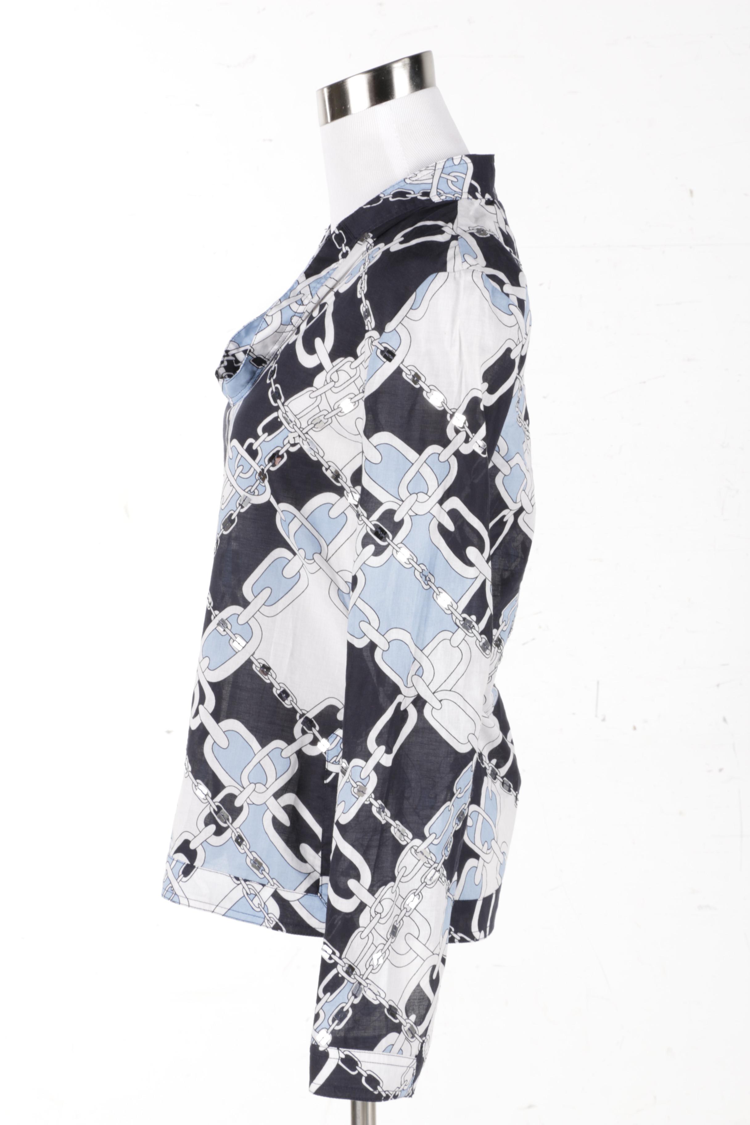 Tory Burch Chain Link Print Cotton Blouse