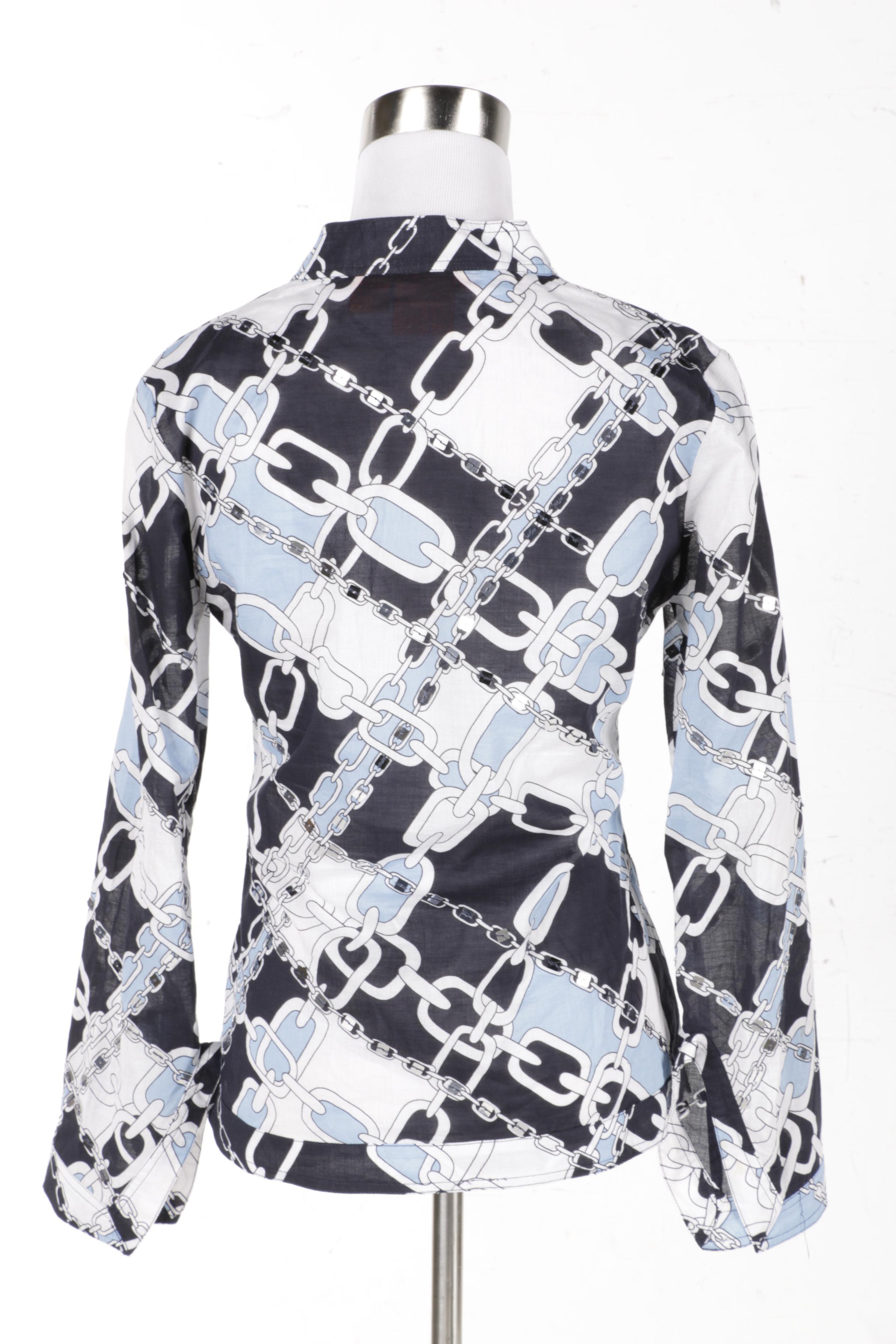 Tory Burch Chain Link Print Cotton Blouse