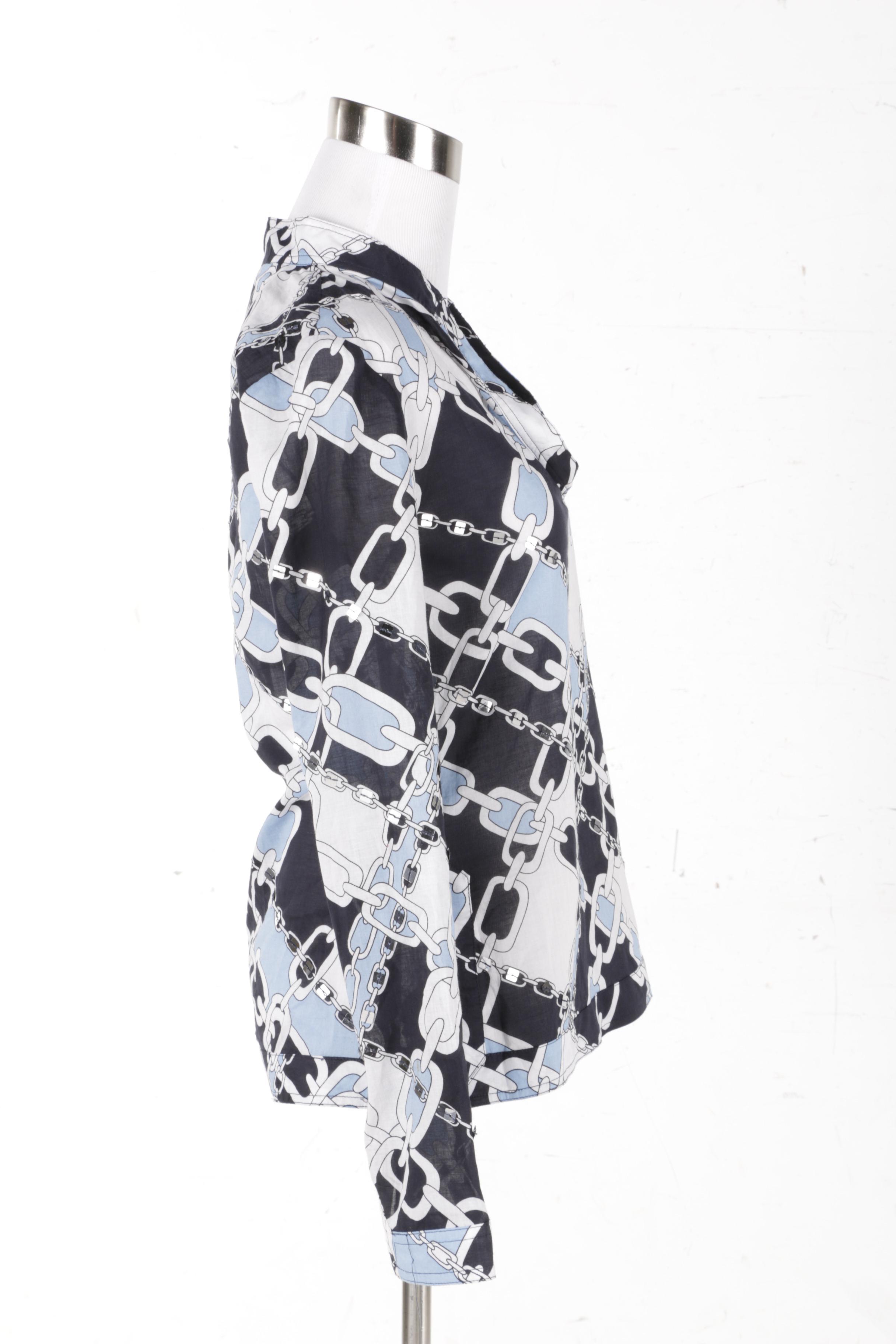 Tory Burch Chain Link Print Cotton Blouse