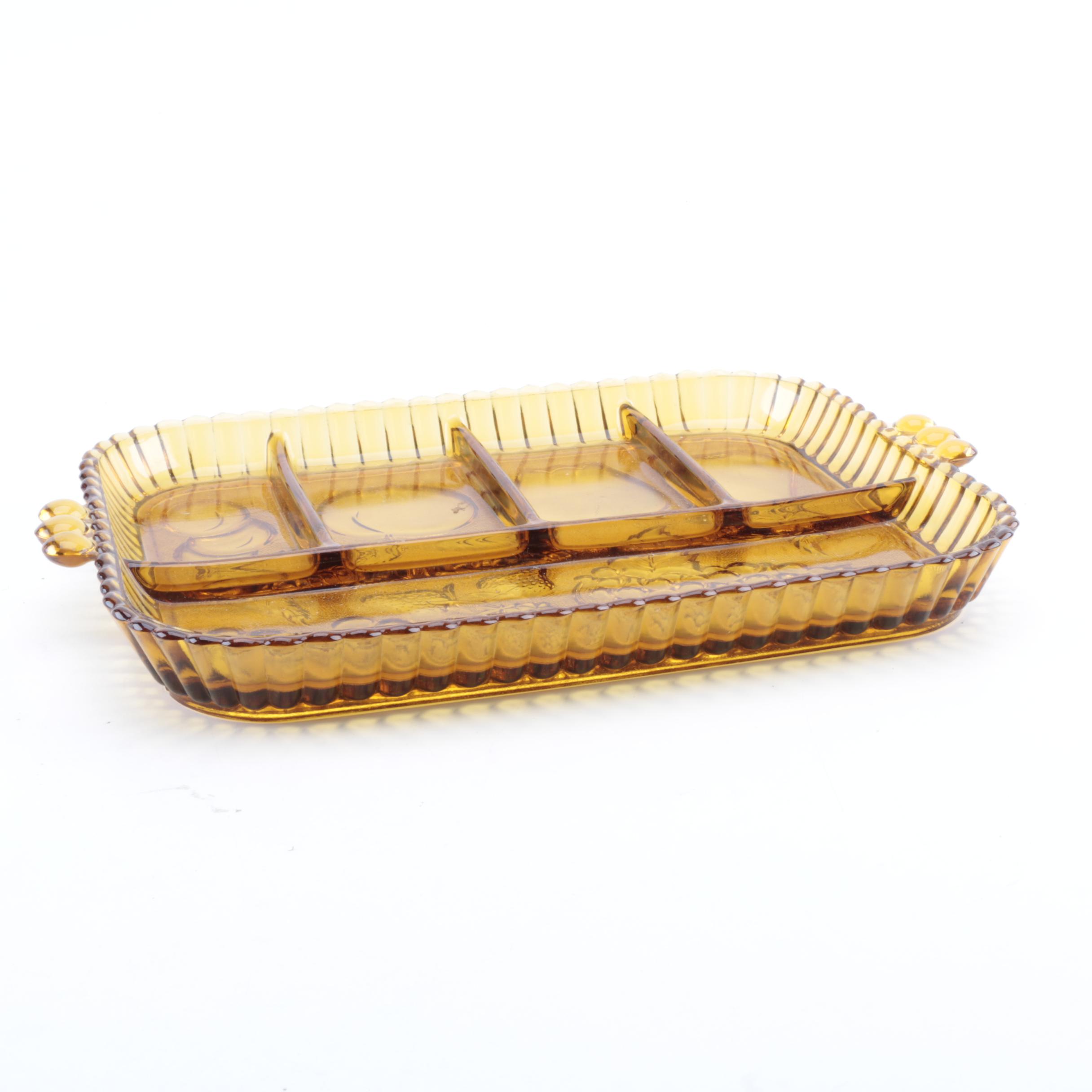 Vintage Amber Glass Serving Tray