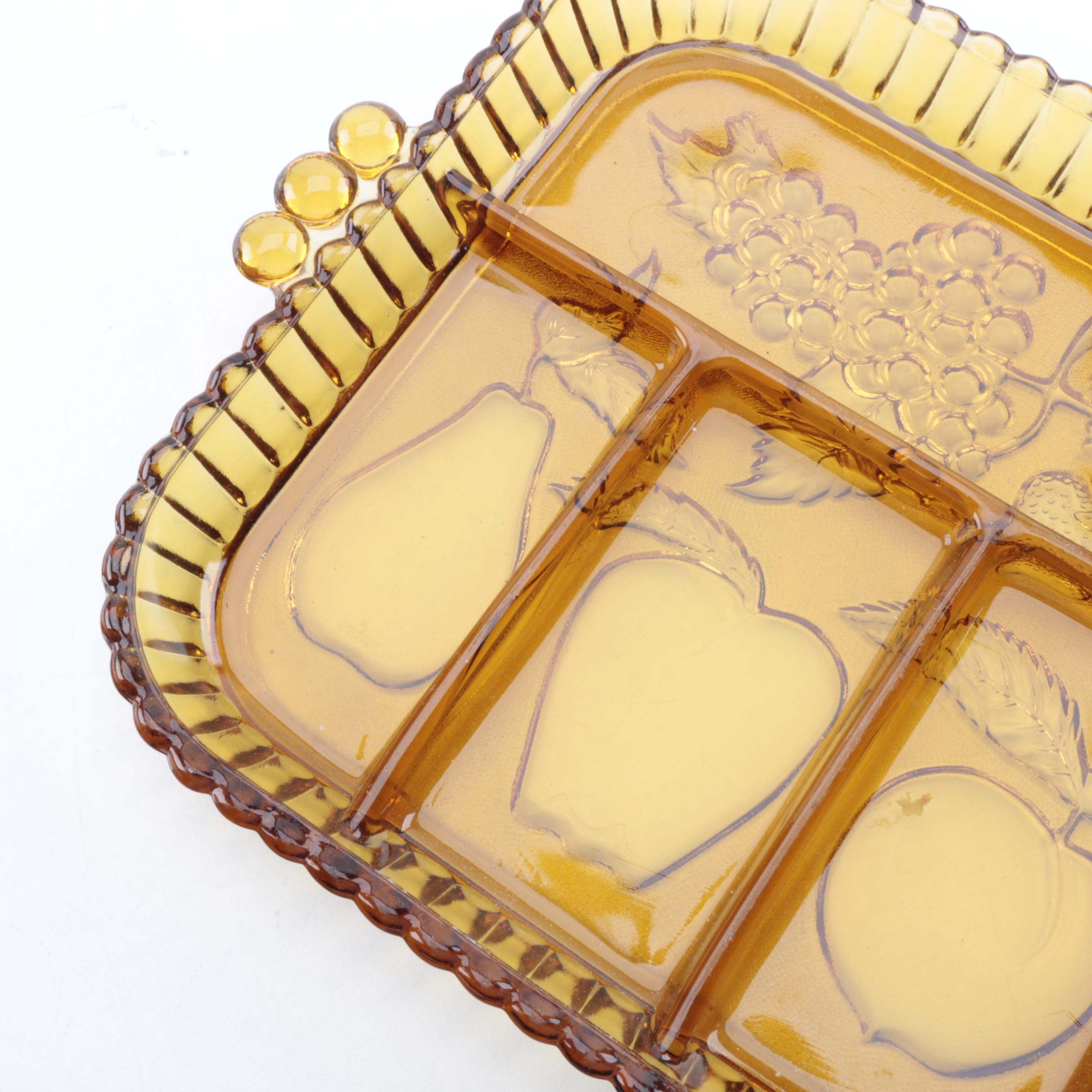 Vintage Amber Glass Serving Tray