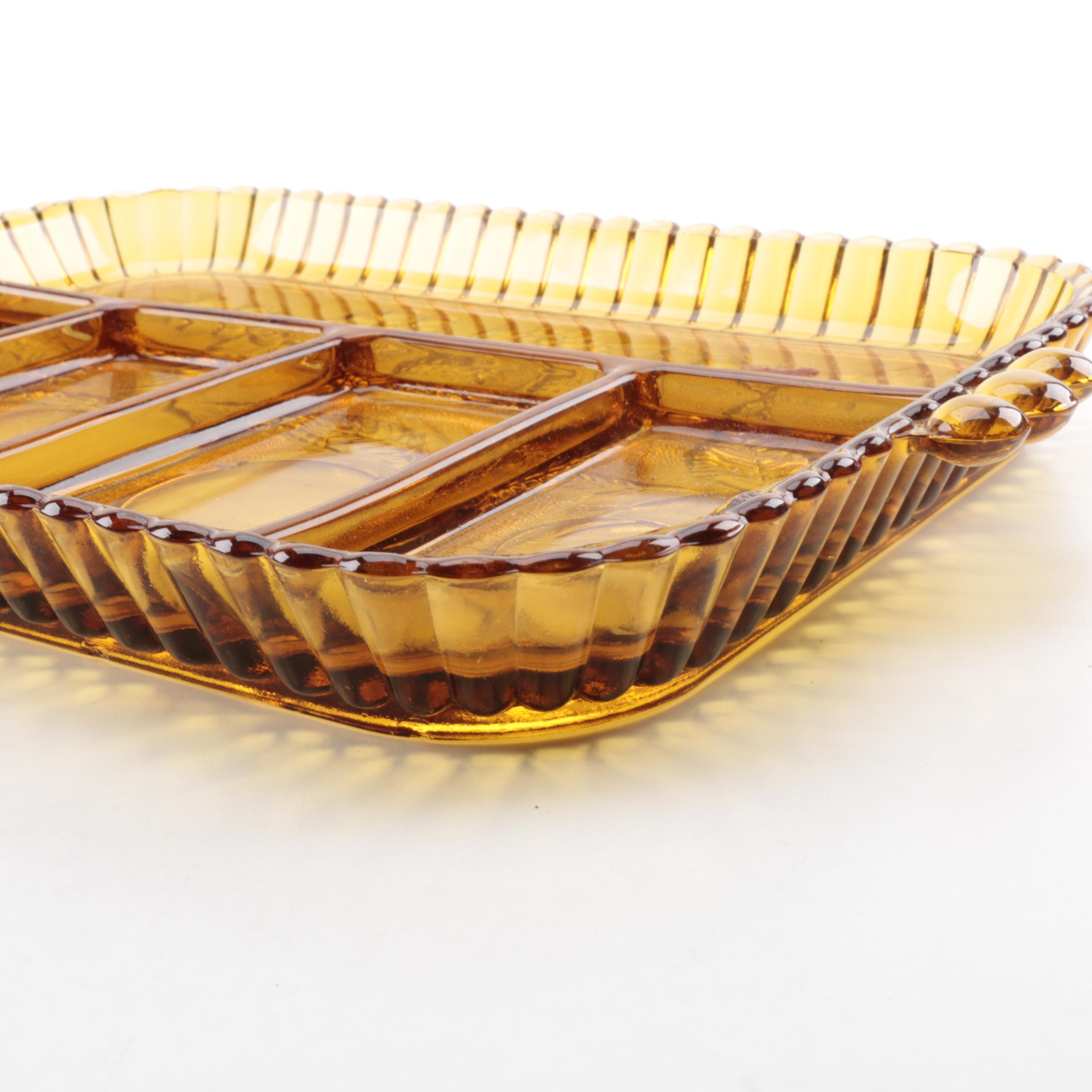 Vintage Amber Glass Serving Tray