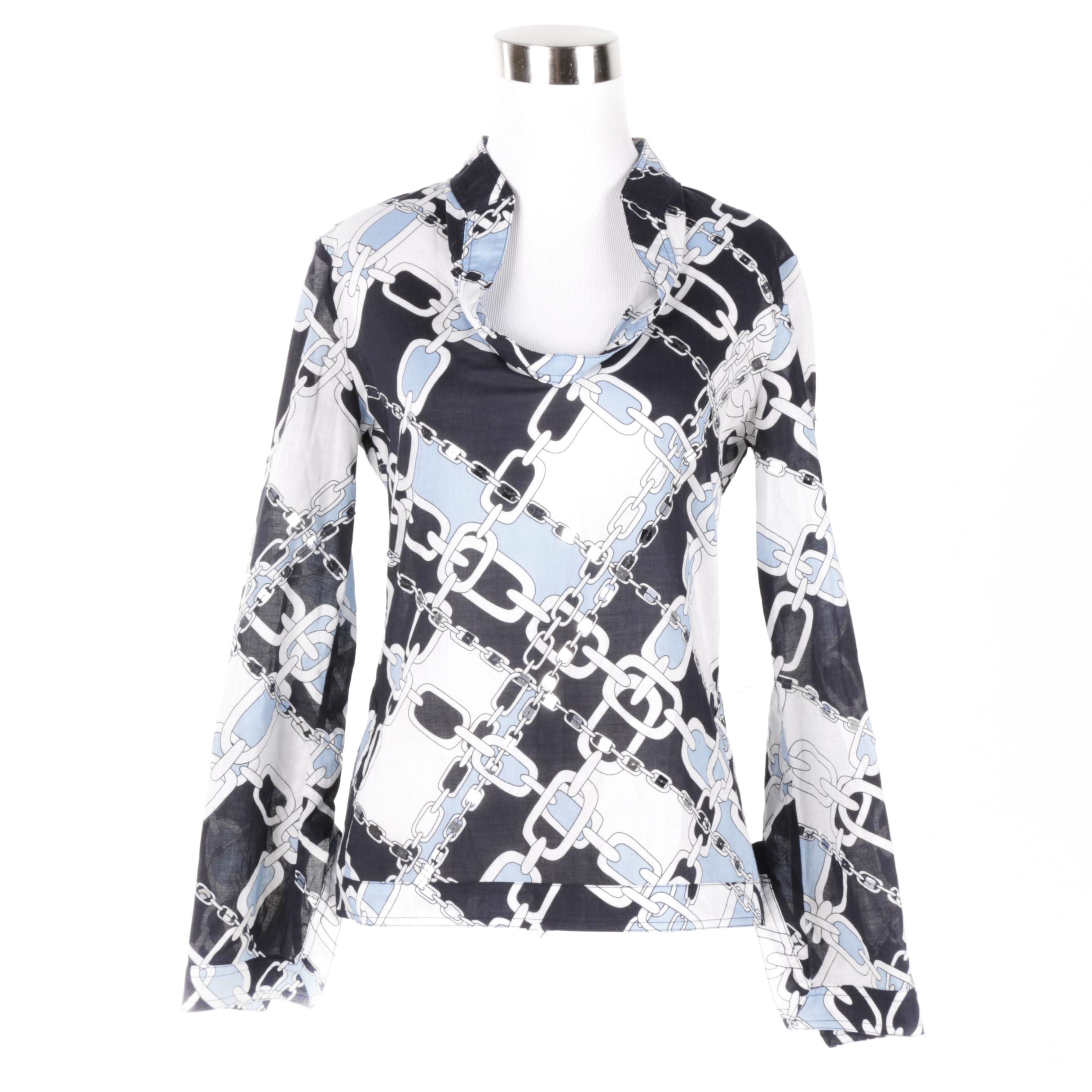 Tory Burch Chain Link Print Cotton Blouse