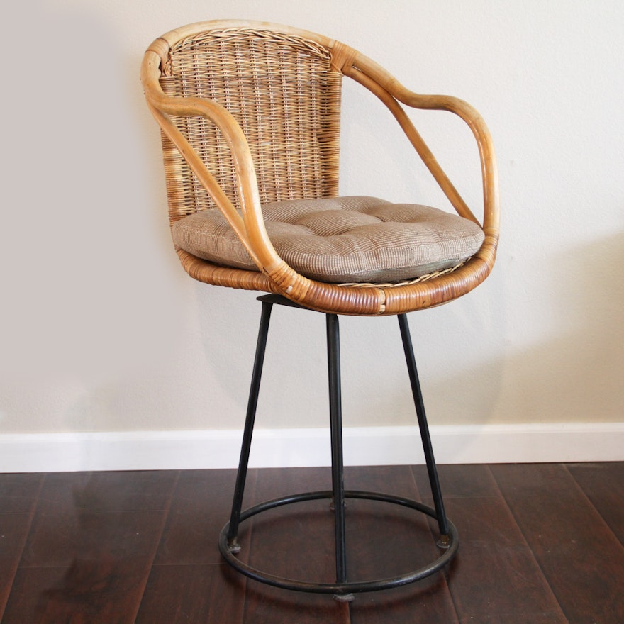 Vintage Modern Bentwood and Rattan Bar Chair