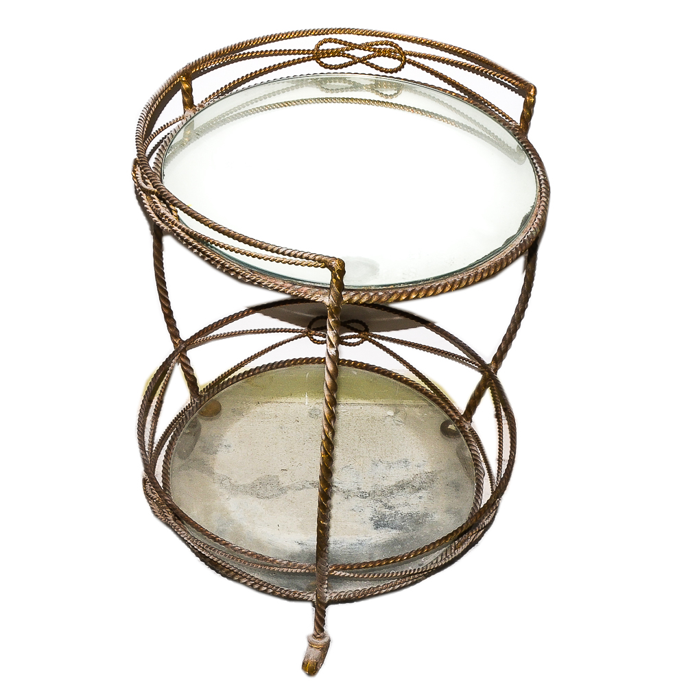 Mirror Top Wrought Iron Round Accent table