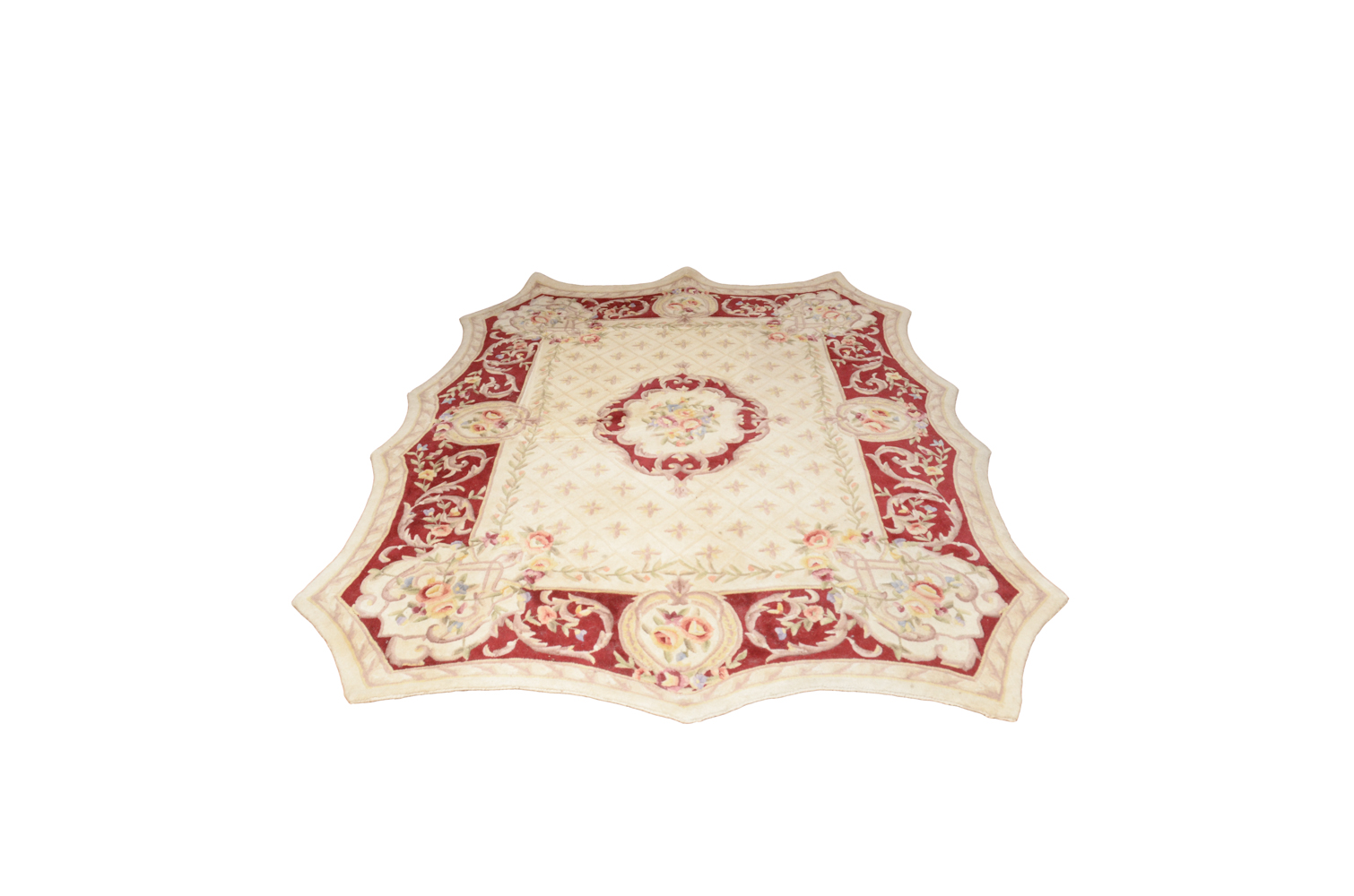 Hand-Tufted and Carved Chinese Royal Palace Scalloped Area Rug