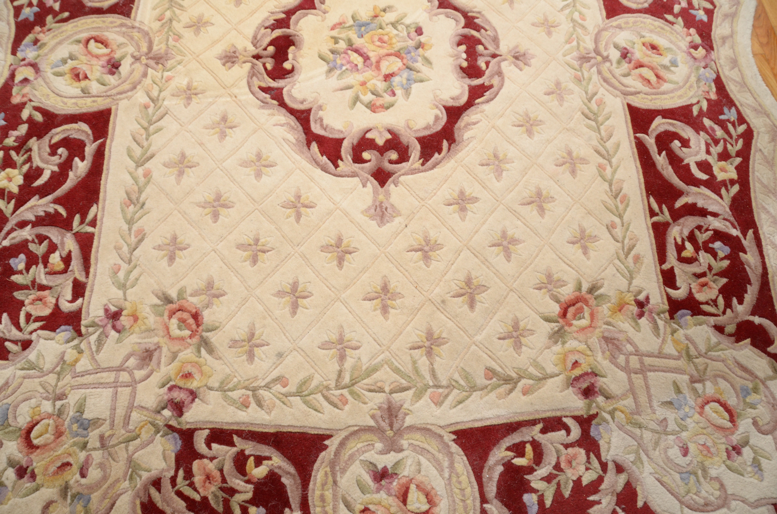 Hand-Tufted and Carved Chinese Royal Palace Scalloped Area Rug