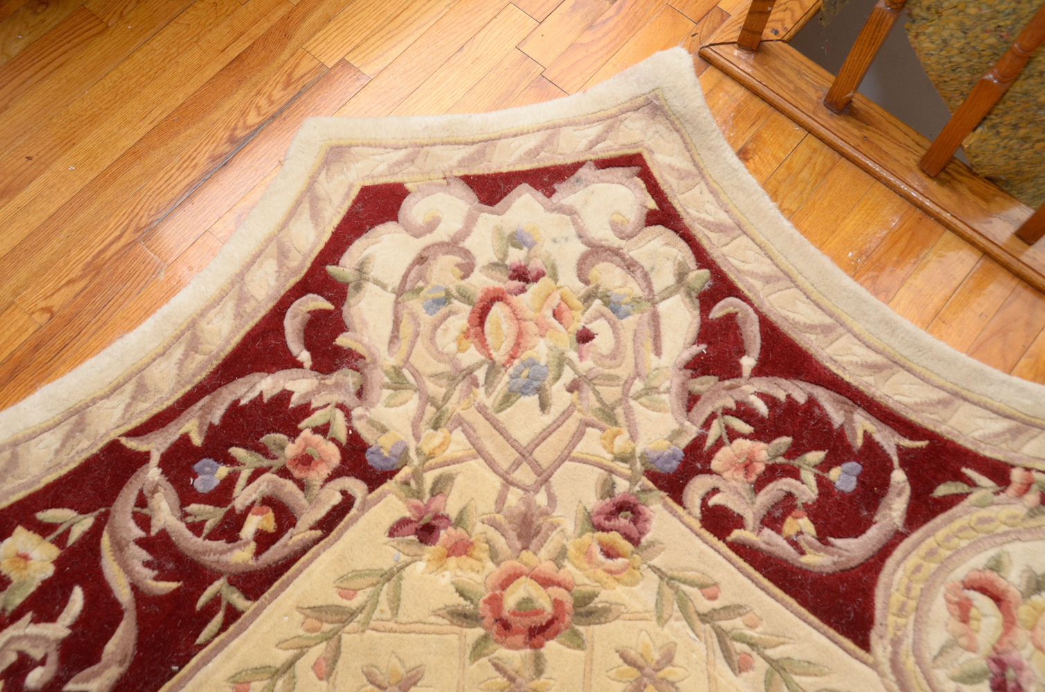 Hand-Tufted and Carved Chinese Royal Palace Scalloped Area Rug