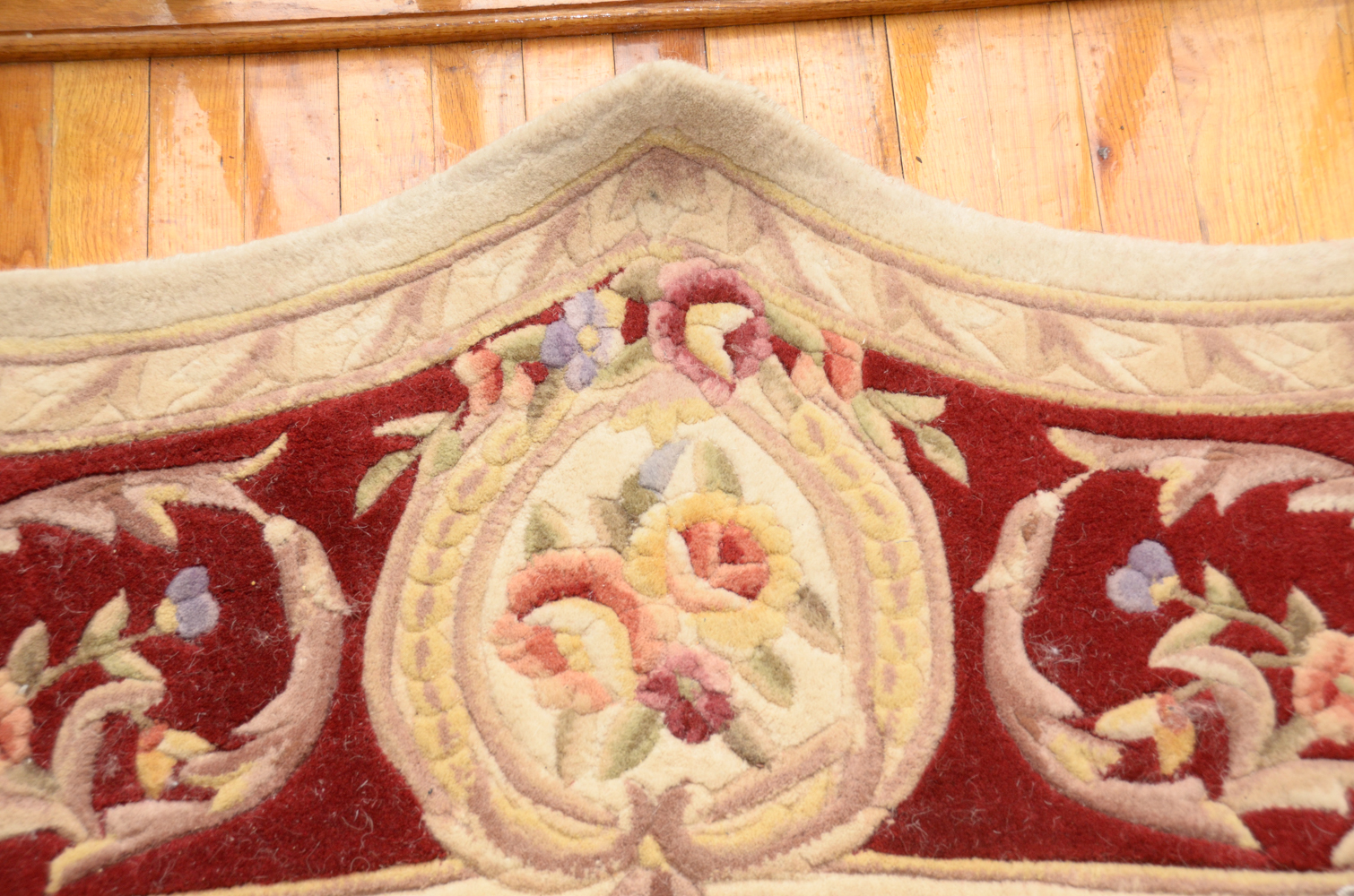 Hand-Tufted and Carved Chinese Royal Palace Scalloped Area Rug