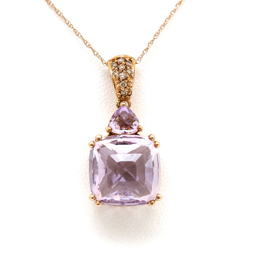 14K Rose Gold Amethyst and Diamond Pendant Necklace
