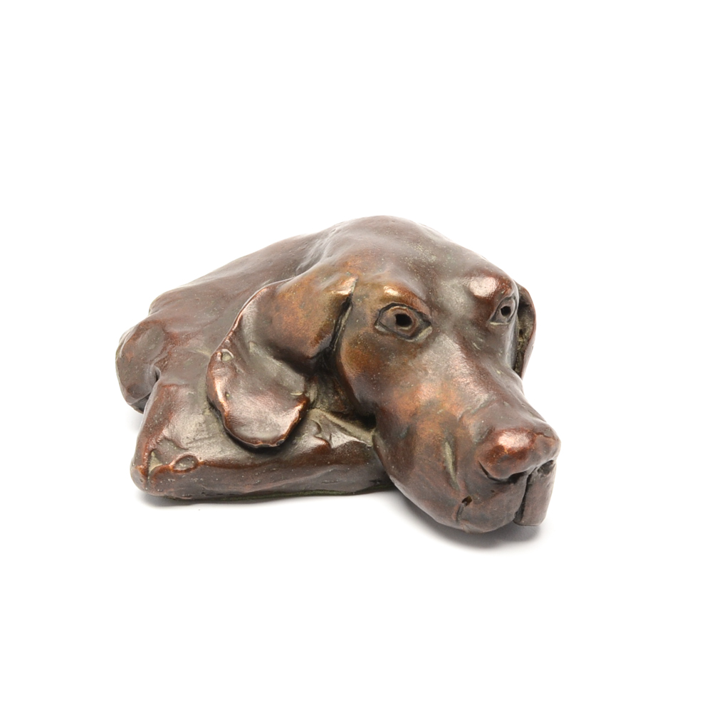 Cast Bronze Sculpture of a Dog's Head