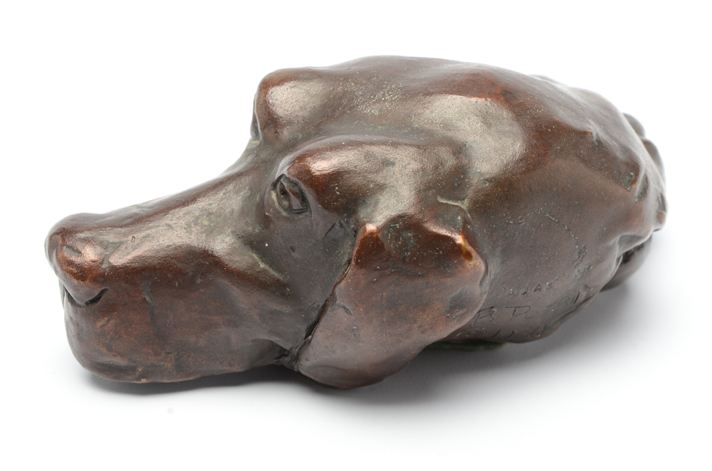 Cast Bronze Sculpture of a Dog's Head