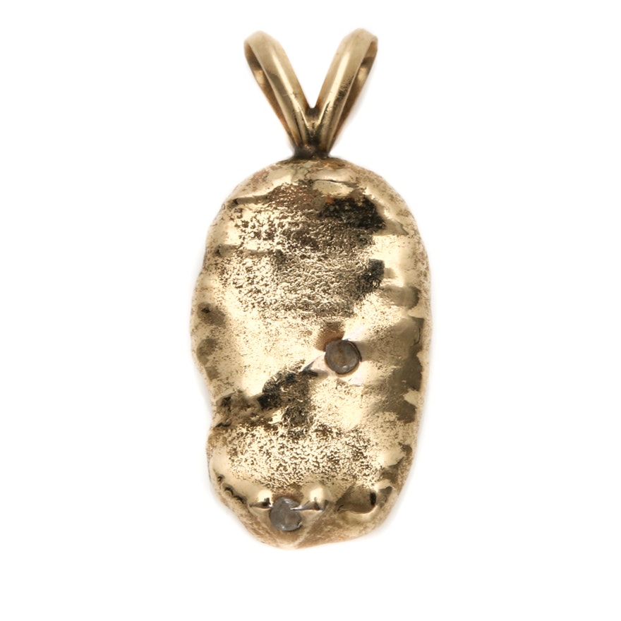 14K Yellow Gold Smooth Freeform Pendant With Diamond Accents