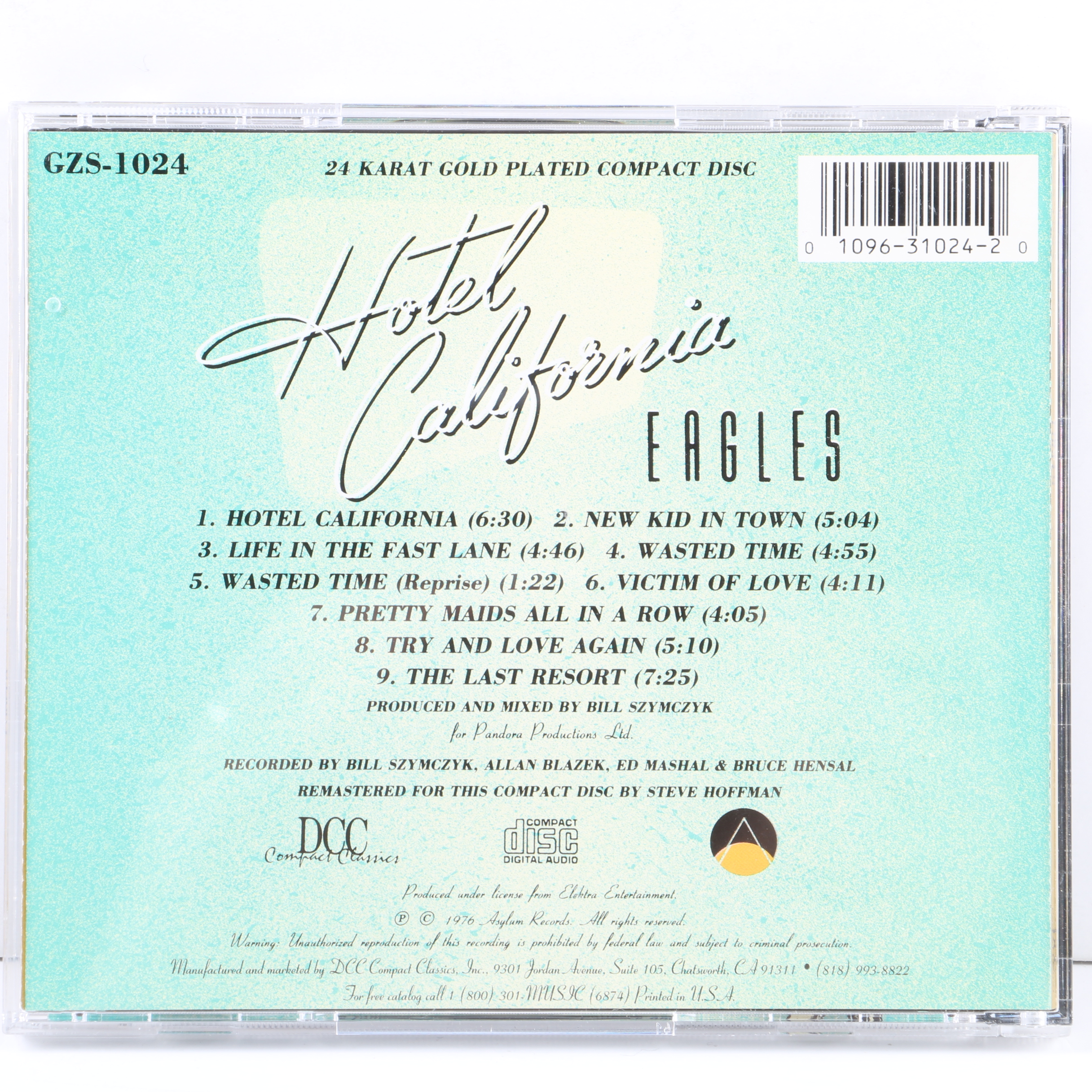 Eagles "Hotel California" 24kt Gold Original Master Recording Audiophile CD