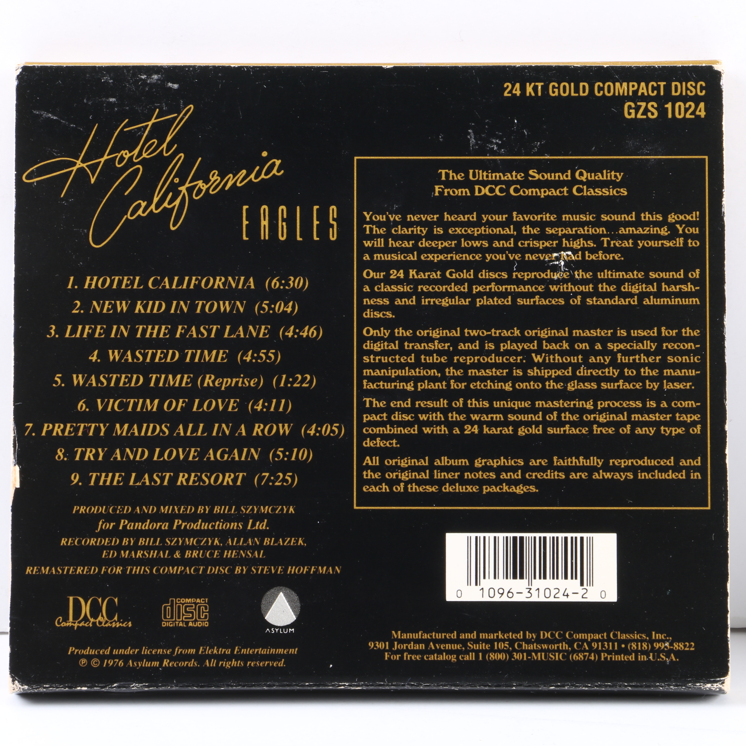 Eagles "Hotel California" 24kt Gold Original Master Recording Audiophile CD