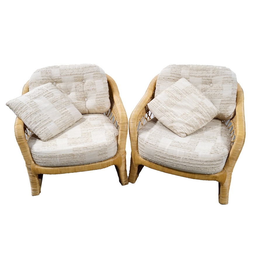 Ficks Reed Wicker Armchairs with Beige Cushions