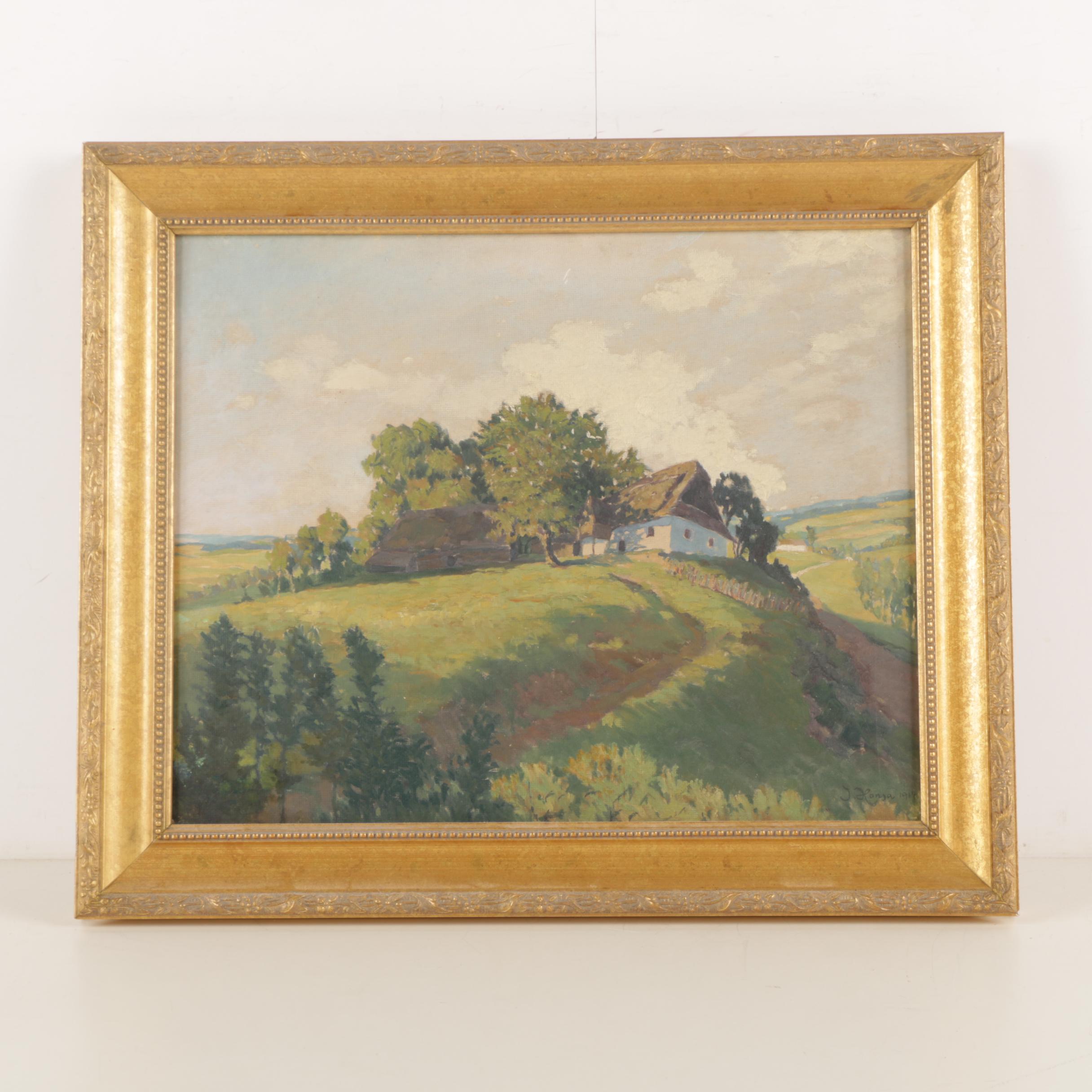 J. Honsa Oil Painting on Canvas of Pastoral Landsape
