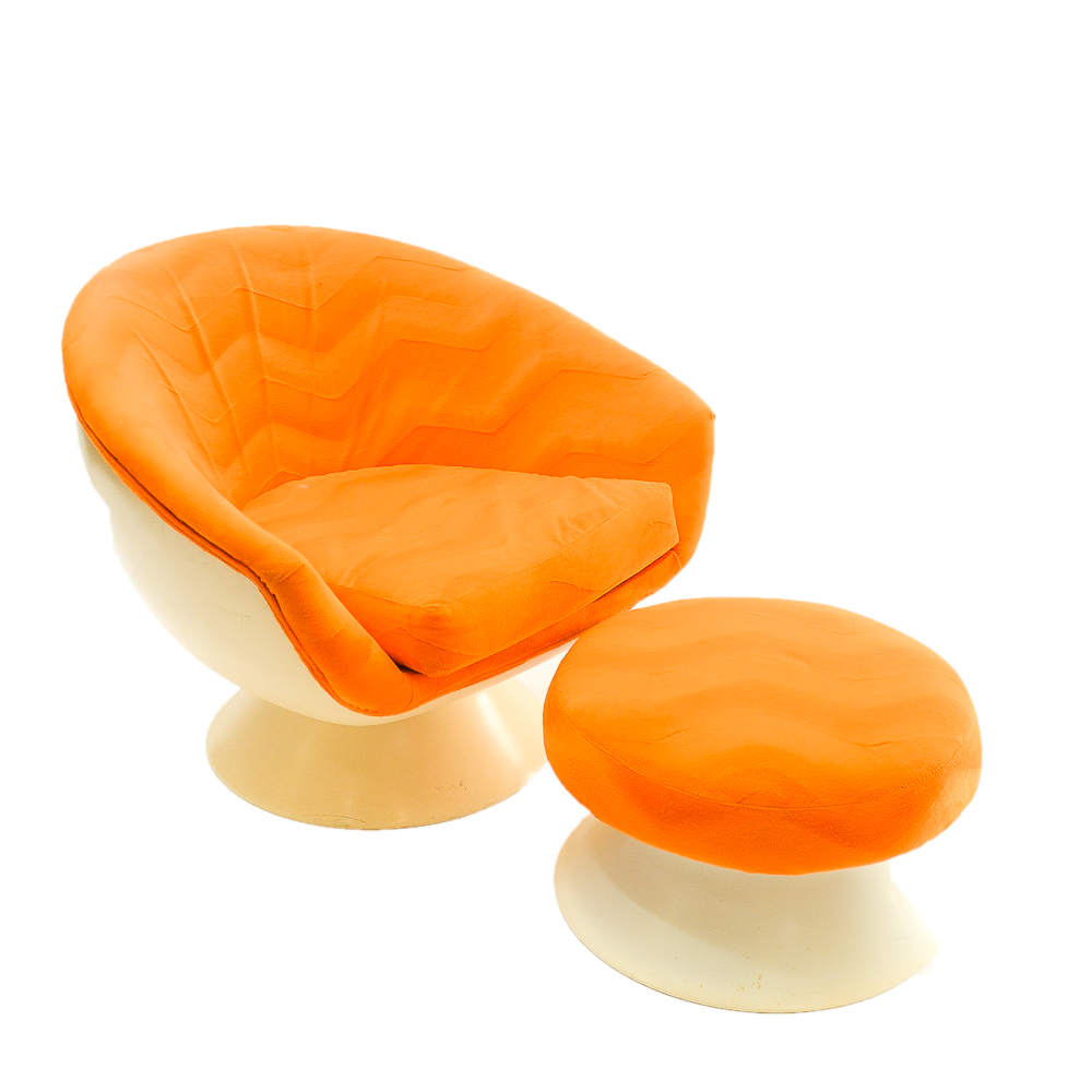 Vintage Mid Century Modern Armchair and Ottoman