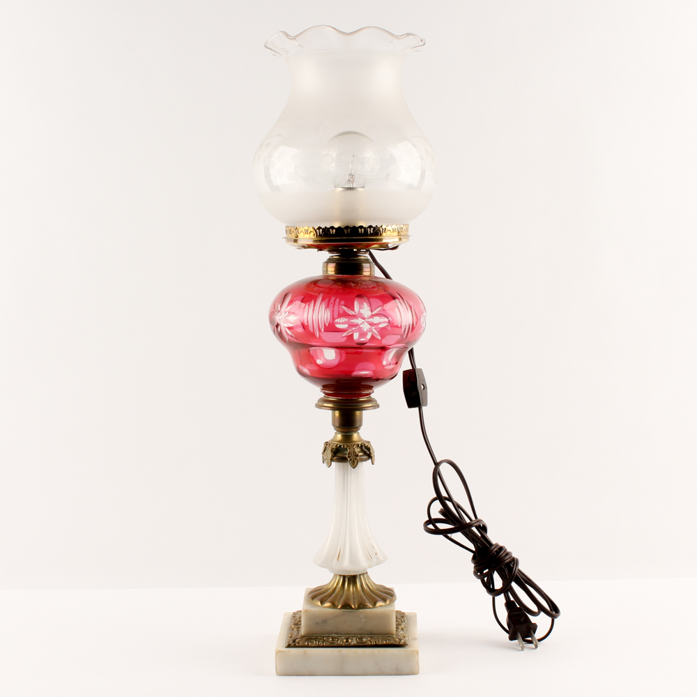 PRIORITY-Electrified Cranberry and Frosted Glass Parlor Lamp