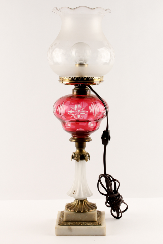 PRIORITY-Electrified Cranberry and Frosted Glass Parlor Lamp