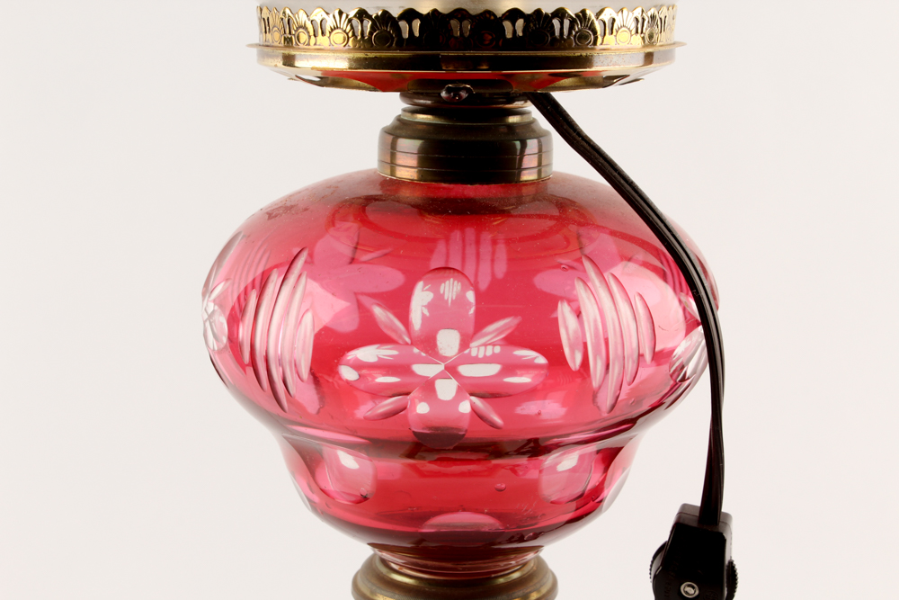 PRIORITY-Electrified Cranberry and Frosted Glass Parlor Lamp