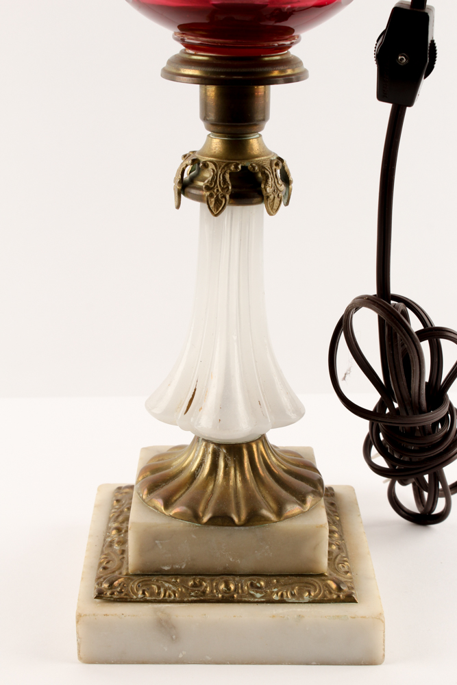 PRIORITY-Electrified Cranberry and Frosted Glass Parlor Lamp