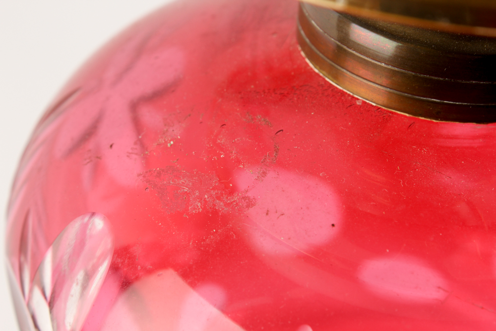 PRIORITY-Electrified Cranberry and Frosted Glass Parlor Lamp