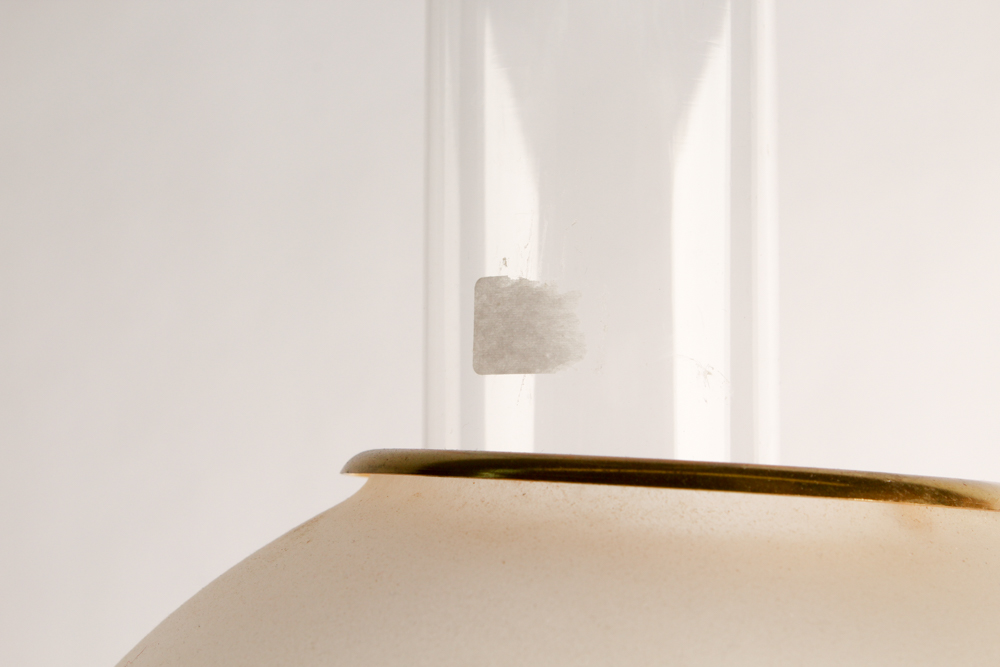 Bronze Tone Cherub and Glass Lamp