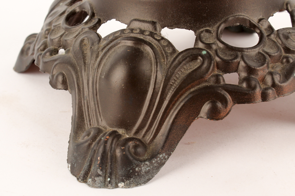 Bronze Tone Cherub and Glass Lamp