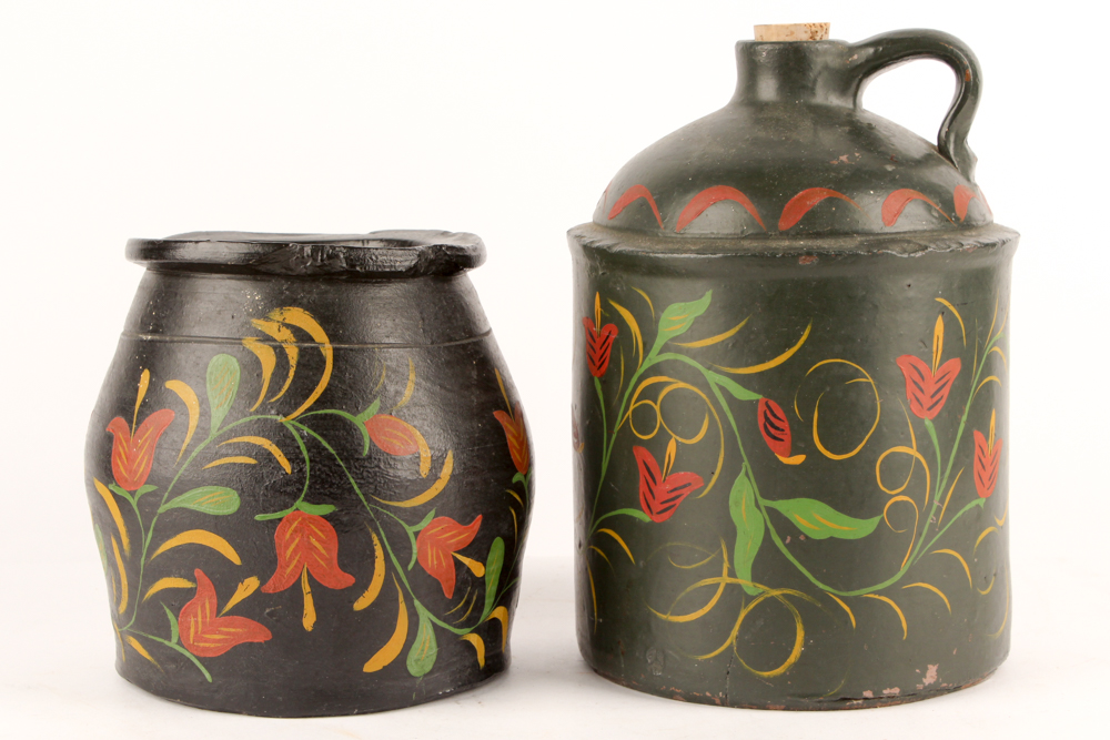 Vintage Hand-Painted Clay Jug and Pot