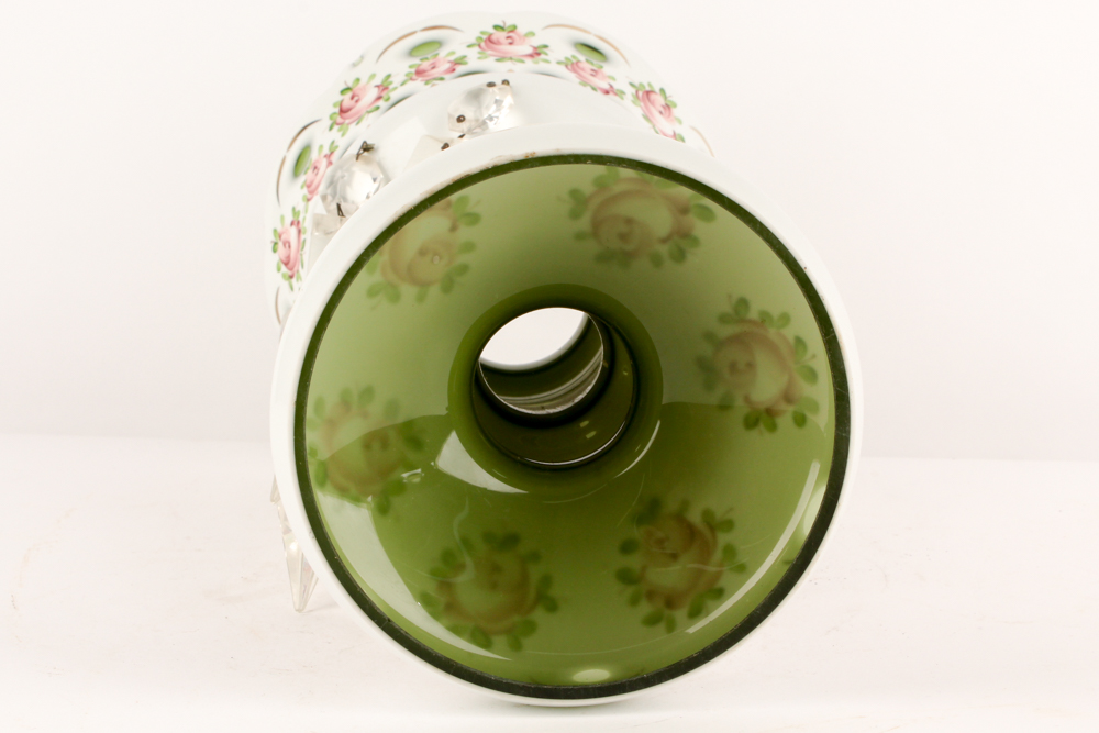 Antique Hand-Painted Mantel Luster with Dangling Crystals