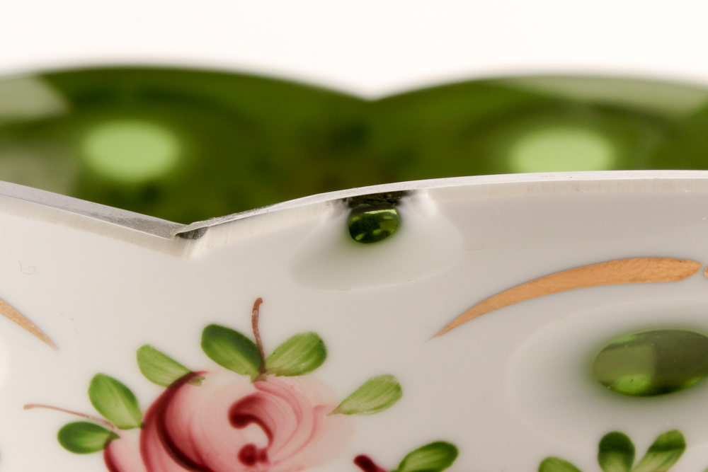 Antique Hand-Painted Mantel Luster with Dangling Crystals