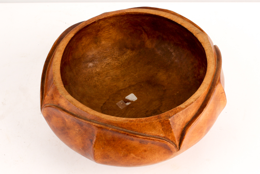 Hand-Carved Wooden Bowl with Goose Handle Lid