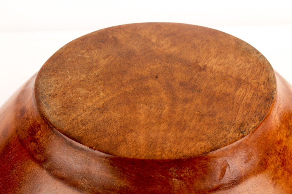 Hand-Carved Wooden Bowl with Goose Handle Lid