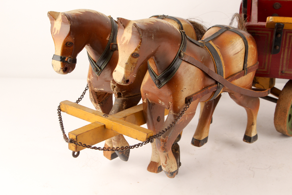 1930s Jacrim "Drive 'Em" Wooden Horses and Wagon