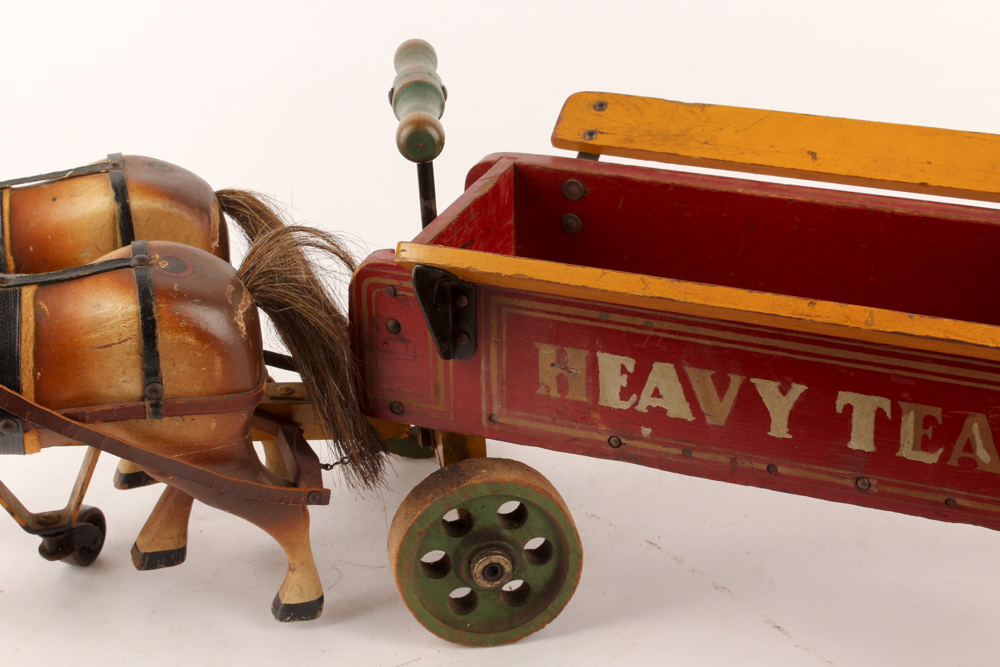 1930s Jacrim "Drive 'Em" Wooden Horses and Wagon